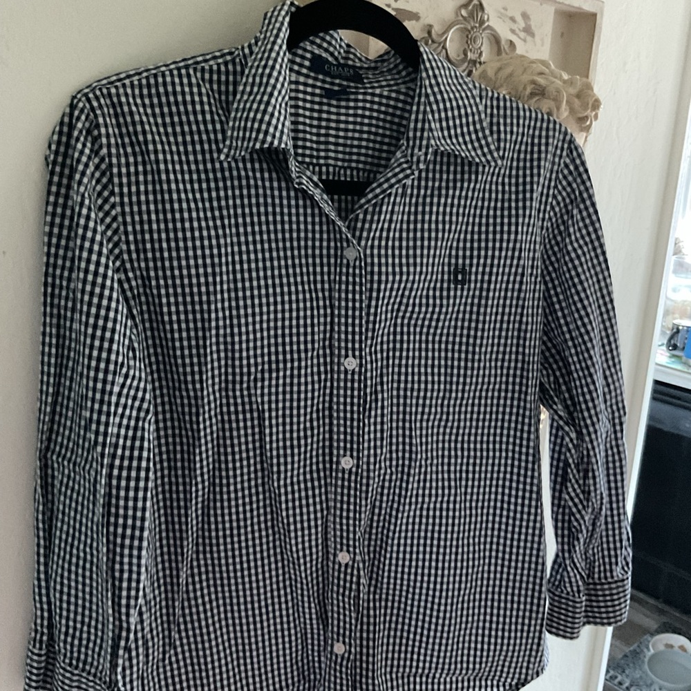 Chaps Black and White Checkered Women Shirt